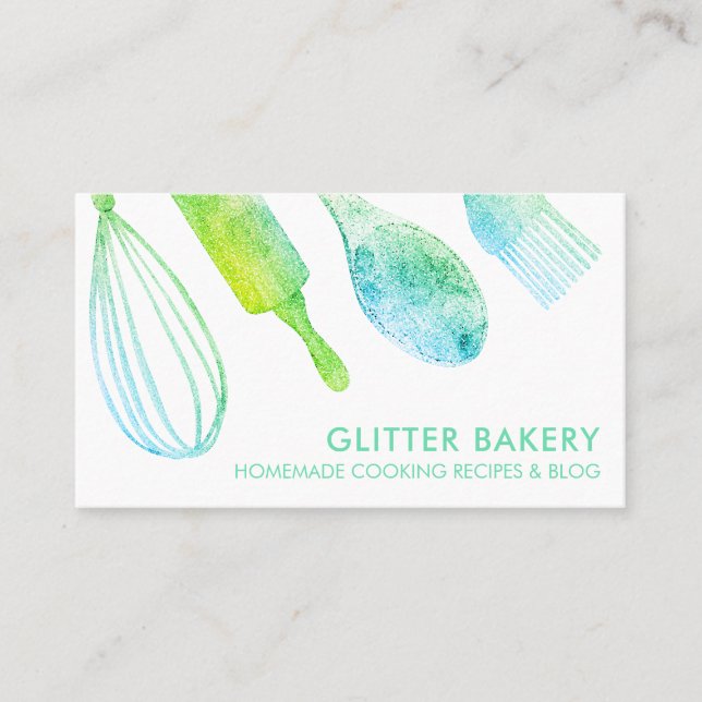 Carte De Visite Pâtisserie Parties scintillant verte cuisine Trait (Devant)