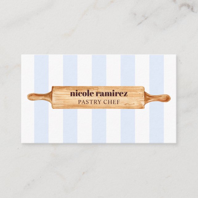 Carte De Visite Pâtisserie rayée Rolling Pouling Bakers Aquarelle (Devant)