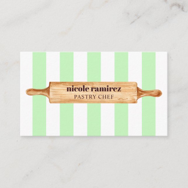 Carte De Visite Pâtisserie rayée Rolling Pouling Bakers Aquarelle (Devant)