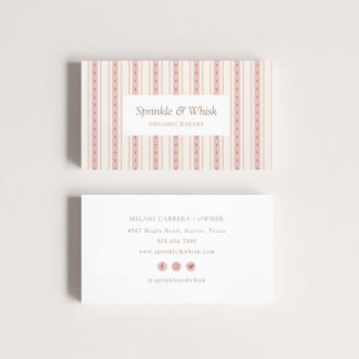 Carte De Visite Pâtisserie Rétro Rose Et Brun À Rayures De Cœur