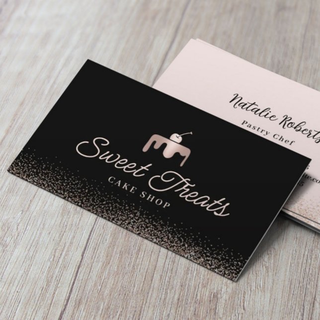 Carte De Visite Pâtisserie Rose Gold Sweet Cake Logo (Créateur téléchargé)