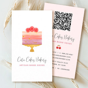 Carte De Visite Pâtisserie Rose Violet Gâteau QR Code Pâtissier Mo