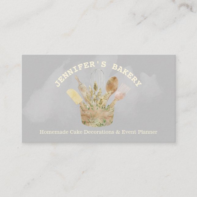 Carte De Visite Pâtisserie Rustique Bakery Chef en bois aquarelle (Devant)