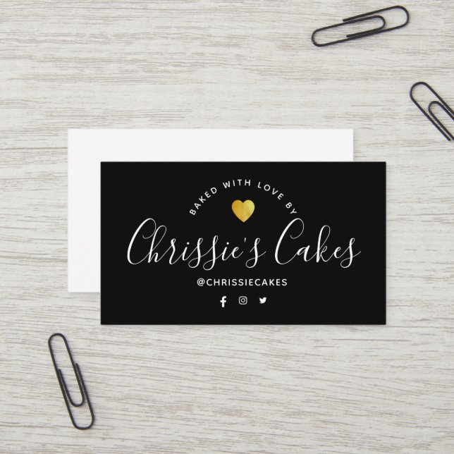 Carte De Visite pâtisserie sur mesure en lettrage noir (Devant/Arrière en situation)