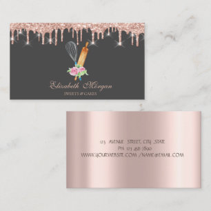 Carte De Visite Pâtisserie Sweets Cupcake Rose Gold Drips