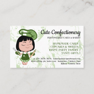 Carte De Visite Pâtisserie verte Chef femme Boulangerie de dessin