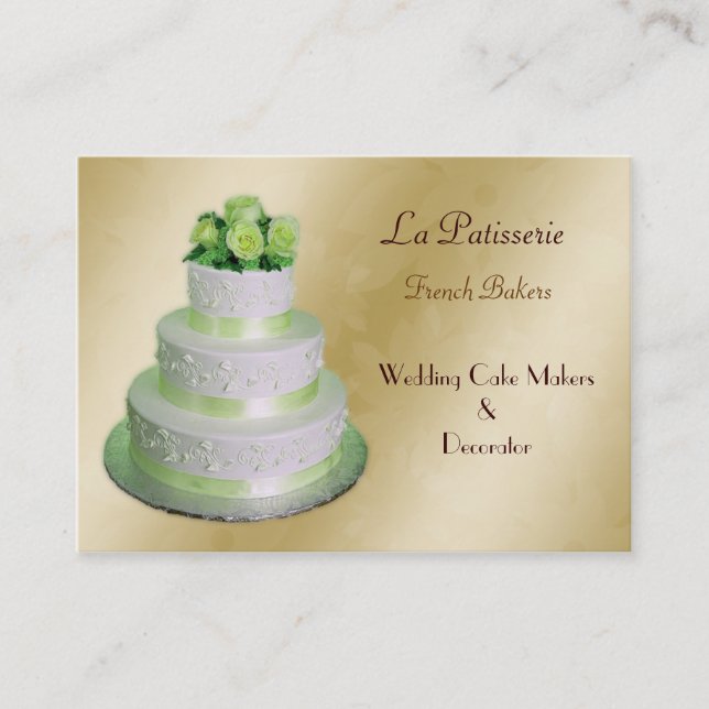 Carte De Visite pâtisseries Mariages vertes en or (Devant)