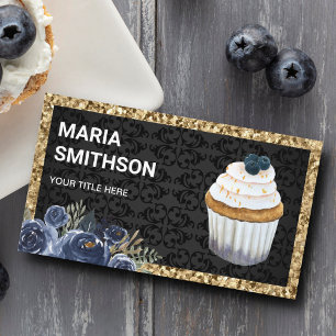 Carte De Visite Pâtissier Boulangerie Cupcake Bleuet Pailleté Or