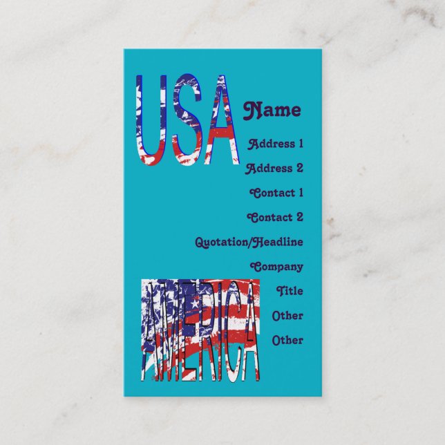 Carte De Visite Patriotique Américaine USA Créez votre propre (Devant)