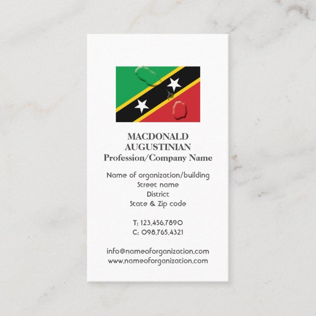 Carte De Visite Patriotique ST KITTS DRAPEAU Ajouter photo (Devant)