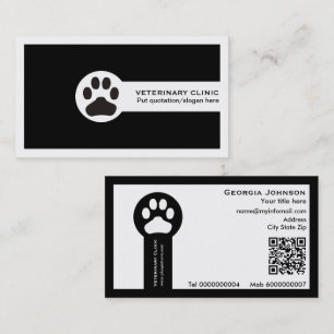 Carte De Visite Patte et code QR noir Clinique vétérinaire