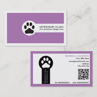 Carte De Visite Patte et code QR violet Clinique vétérinaire