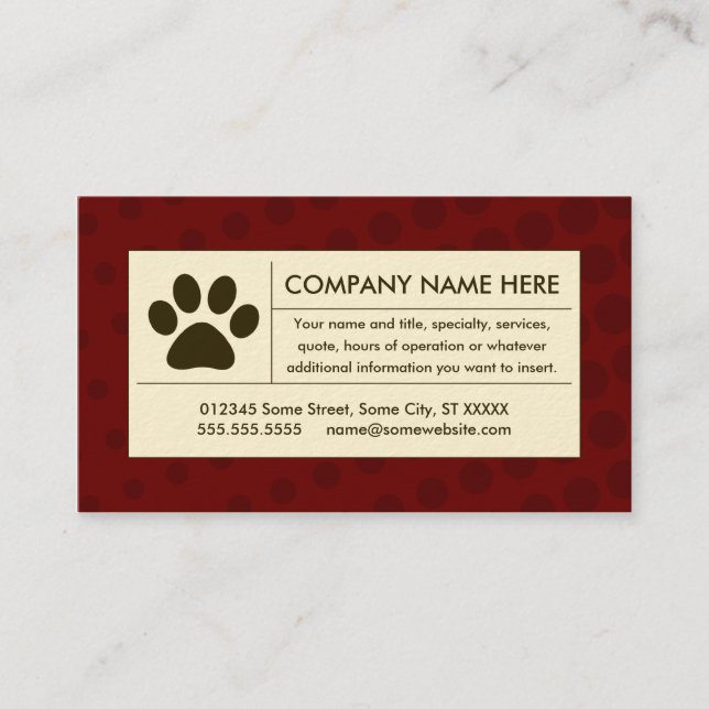 Carte De Visite patte tramée d'animal familier (Devant)