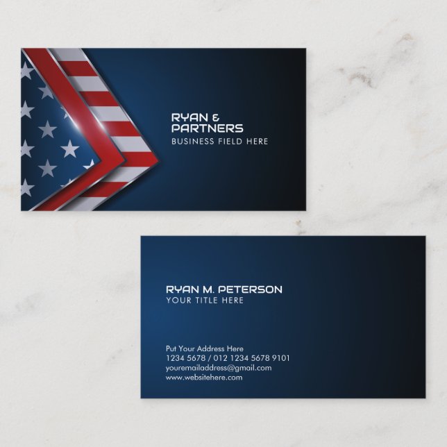 Carte De Visite Pavillon USA Triangles moderne | Insigne | bleu fo (Devant / Derrière)