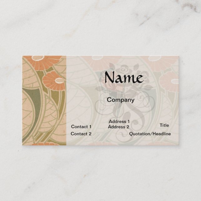 Carte De Visite pavot orange style renouveau (Devant)