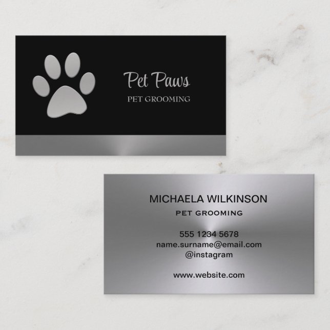 Carte De Visite Paw Chien Argent sur le service Grossiste pour Ani (Devant / Derrière)