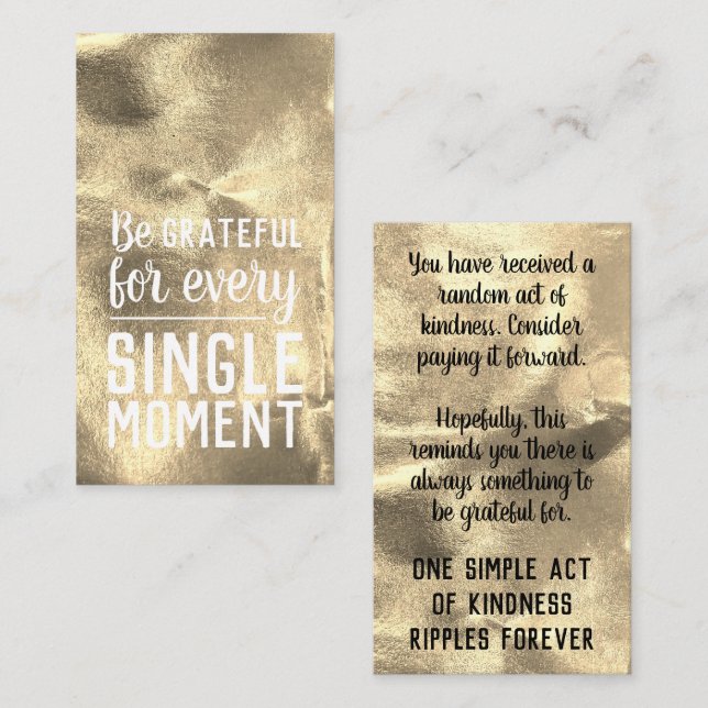 Carte De Visite Pay it Forward Random Kindness Act Gratitude Gold (Devant / Derrière)