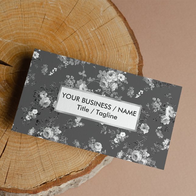 Carte De Visite Pays chic blanc gris argent élégant floral (Country chic white gray silver elegant floral business card)