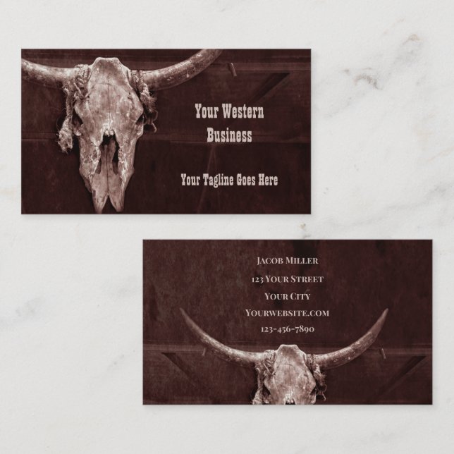 Carte De Visite Pays de l'Ouest Brown Russe Cowboy Bull Cow Crâne (Devant / Derrière)