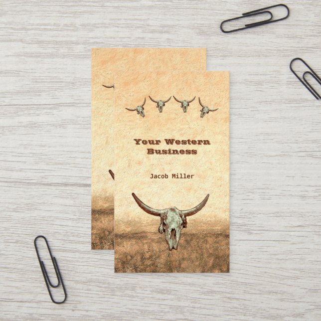 Carte De Visite Pays rustique de l'Ouest Cowboy Cow Taureau (Devant/Arrière en situation)