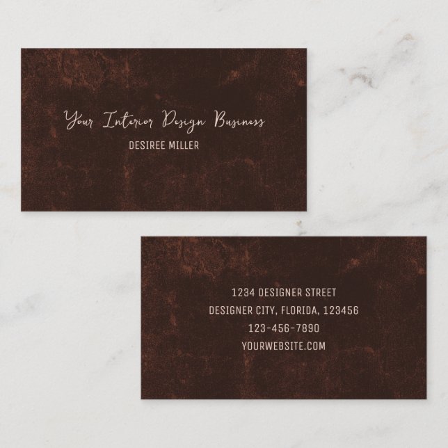 Carte De Visite Pays Rustique foncé Brown Grunge Texture (Devant / Derrière)