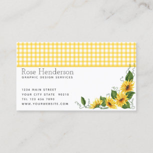 Carte De Visite Pays Vintage En vichy jaune et tournesols