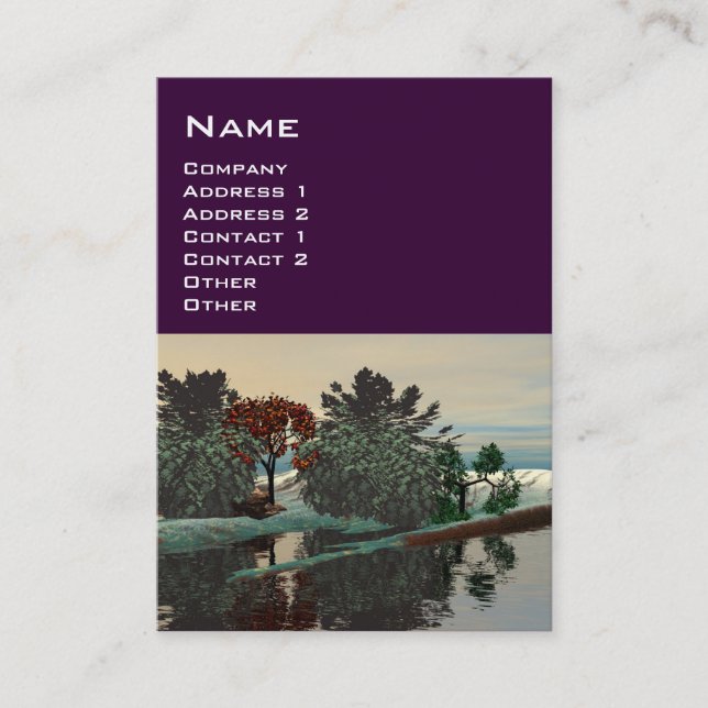 Carte De Visite PAYSAGE ALIEN, ARBRES ET LAGON Sci Fi Violet (Devant)