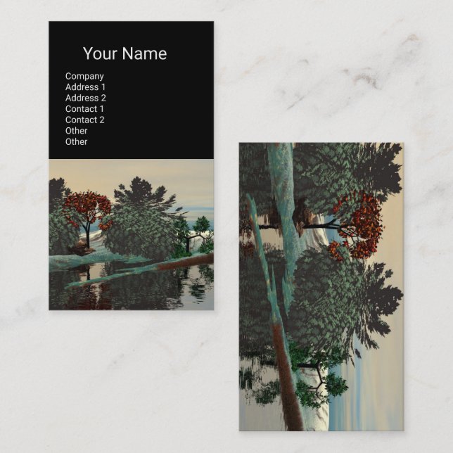 Carte De Visite PAYSAGE ALIEN, ARBRES LAGON HYPERION Sci Fi Noir (Devant / Derrière)