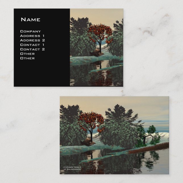 Carte De Visite PAYSAGE ALIEN, ARBRES LAGON HYPERION Sci Fi Noir (Devant / Derrière)