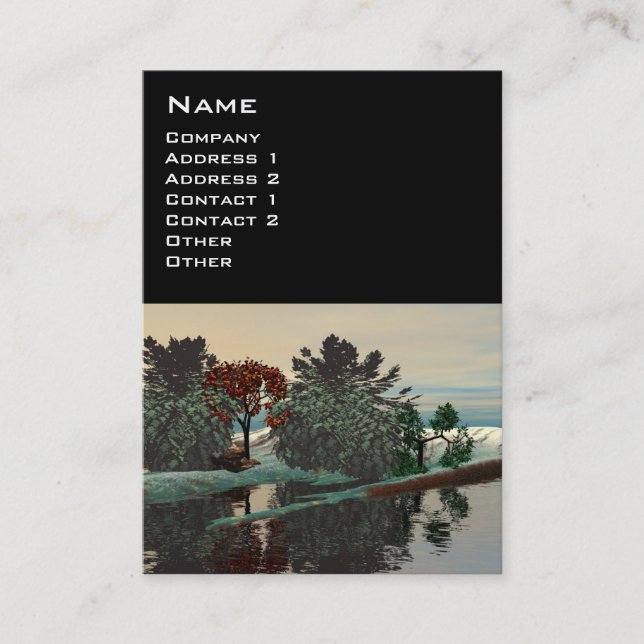 Carte De Visite PAYSAGE ALIEN, ARBRES LAGON HYPERION Sci Fi Noir (Devant)