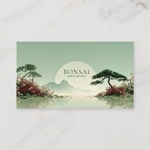 Carte De Visite Paysage de jardin zen serein Rose rouge soleil sph
