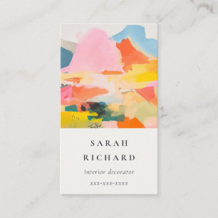 Carte De Visite Paysage de montagne abstrait boho rose bleu orange
