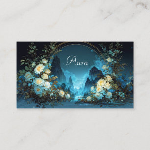 Carte De Visite Paysage nocturne Arche florale rose jaune
