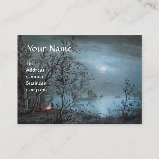 Carte De Visite PAYSAGE ROMANTIQUE NOCTURNE EN papier perlé BLEU (Devant)