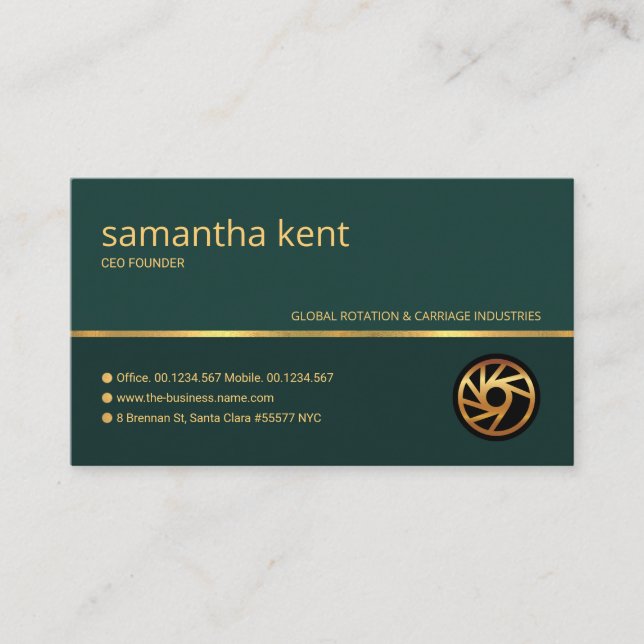 Carte De Visite PDG de minimalist Green Faux Gold Line (Devant)