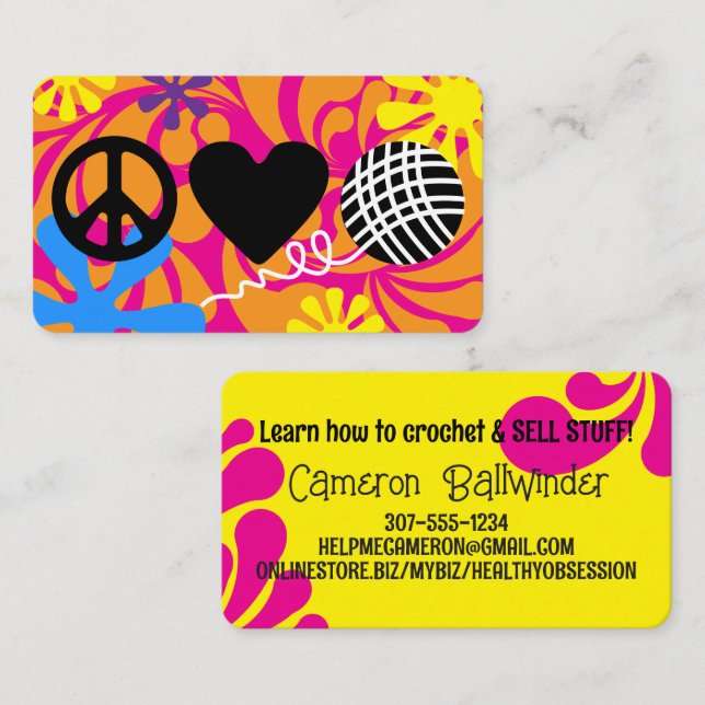Carte De Visite Peace love yarn knitter knitting crochet (Devant / Derrière)