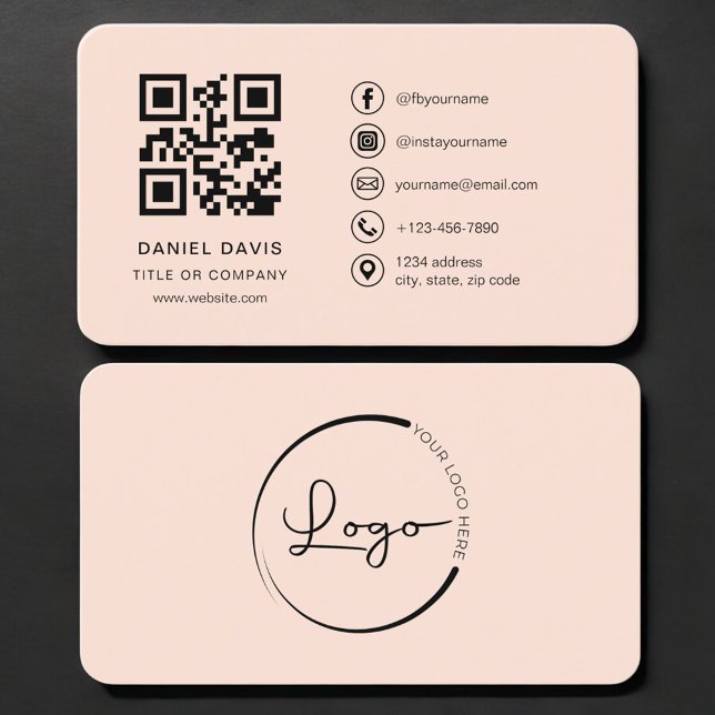 Carte De Visite Peach Coral Logo QR Code Professional (Créateur téléchargé)