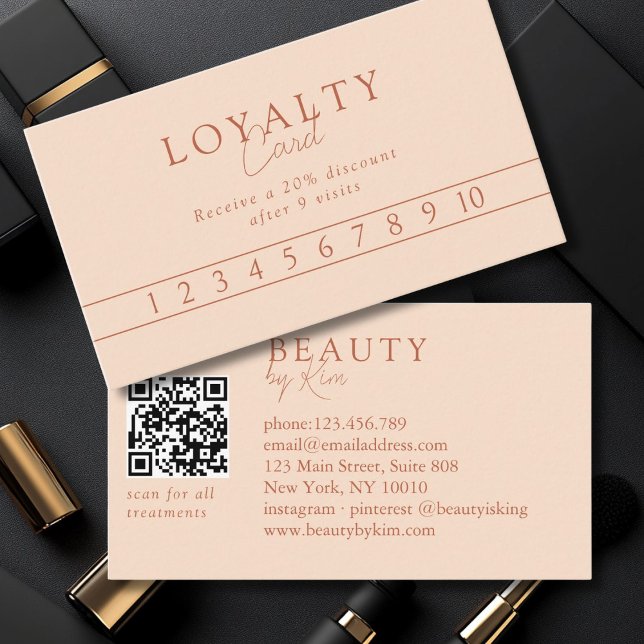 Carte De Visite Peach Minimal Elegant Salon QR Code (Custom Peach Minimal Elegant Salon QR Code Business Card)
