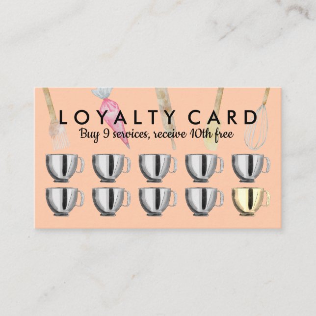 Carte De Visite Peach Orange Boulangerie outils pâtisserie Loyalty (Devant)