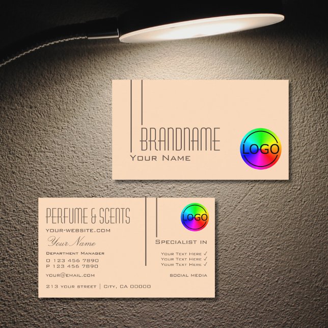Carte De Visite Peach Pastel clair avec logo professionnel moderne (Créateur téléchargé)