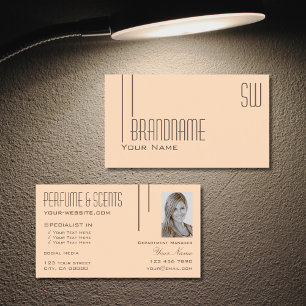 Carte De Visite Peach Pastel clair avec Monogramme et Photo Modern