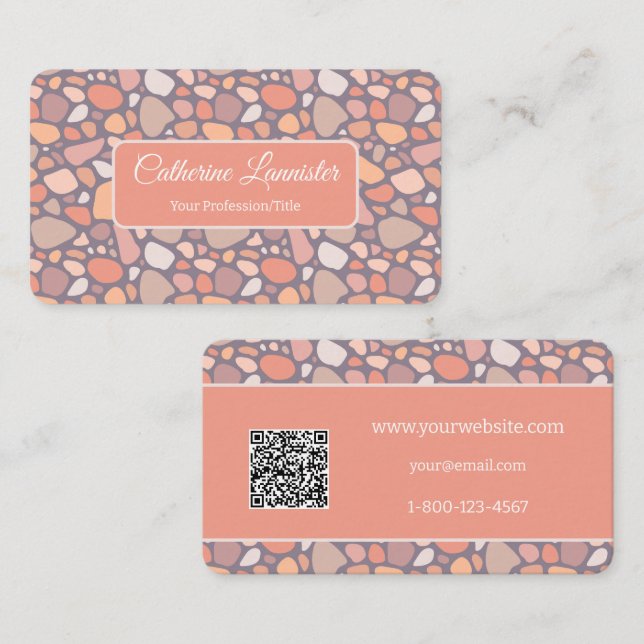 Carte De Visite Peach Pastel Conglomérat Pierre Code QR (Devant / Derrière)