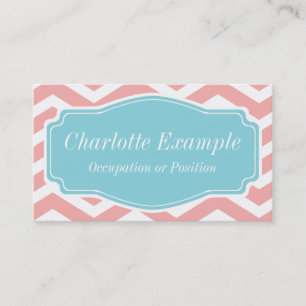 Carte De Visite Peach rose blanc bleu Chevron personnel