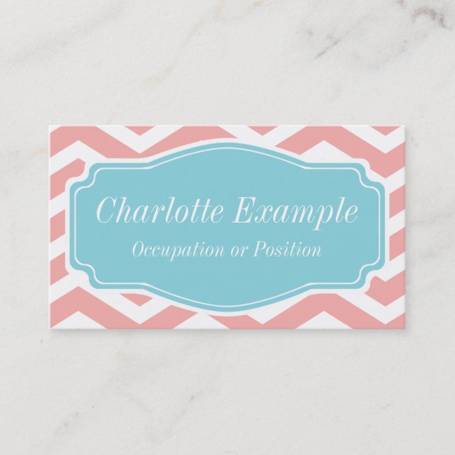 Carte De Visite Peach rose blanc bleu Chevron personnel (Devant)