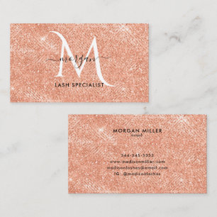 Carte De Visite Peach Shimmer Parties scintillant Rose or Monogram