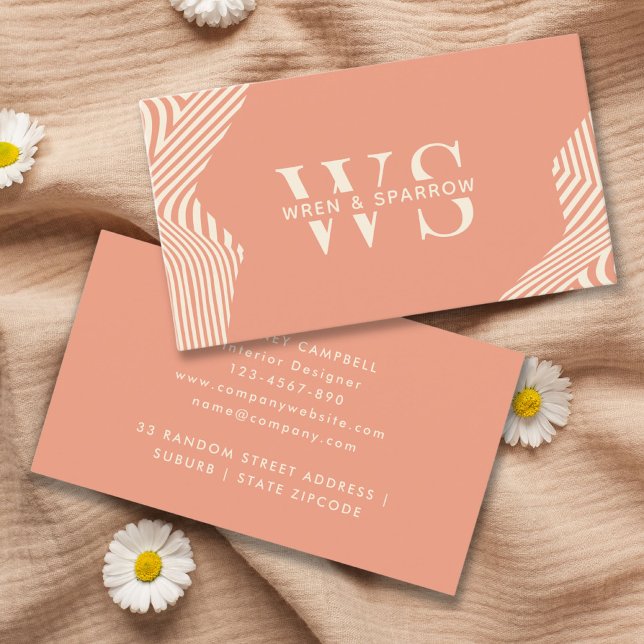Carte De Visite Peach Terracotta Abstrait Classy Monogramme Modern (Peach Terracotta Abstract Classy Monogram Modern Business Card )