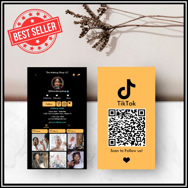 Carte De Visite Peach TikTok Social Media QR Code (Créateur téléchargé)