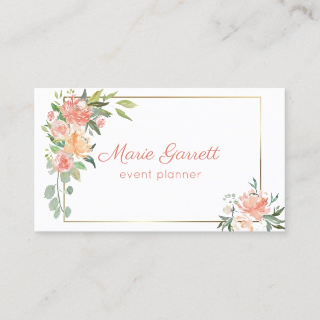 Carte De Visite Peach Watercolor Flowers (Devant)