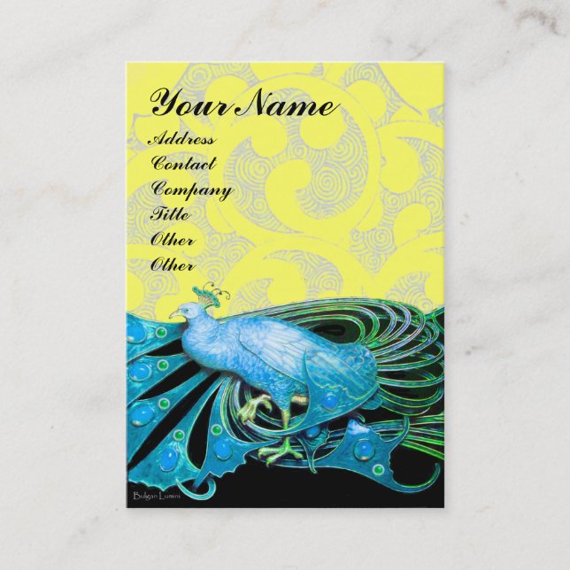 Carte De Visite PEACOCK bleu noir jaune étincelles (Devant)