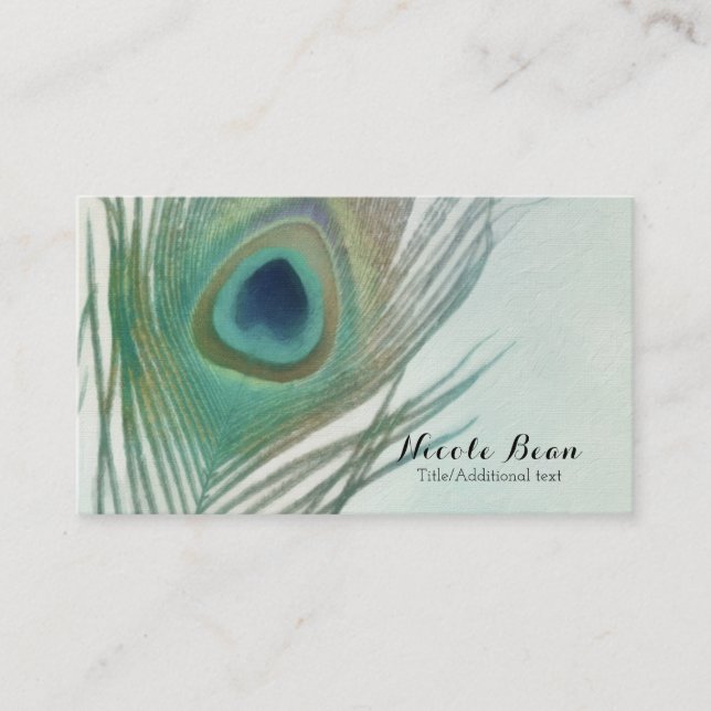 Carte De Visite Peacock Feather Boho Chic Aquarelle personnalisée (Devant)